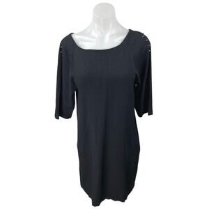 Ichi Dakori Black Textured Studded Spiked Short Sleeve Mini Shift Dress Size M